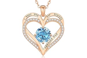 Love Heart Birthstone Necklaces for Women 925 Sterling Silver Christmas's Day Gifts for Women Her Wife Girlfriend Mother Rose