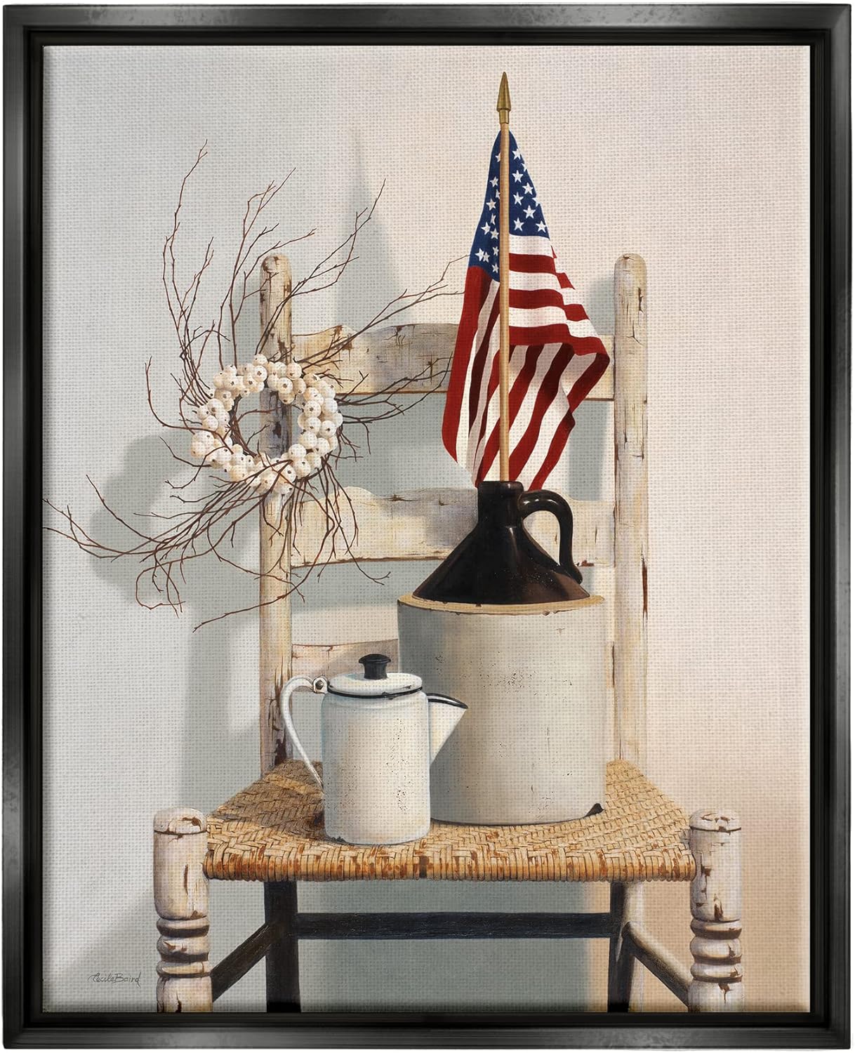 Paintings - Stupell Industries Vintage Rustic Things American Flag Neutral Painting, Design by Cecile Baird, Multi-Color, 16 x 20