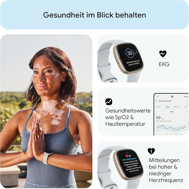 Google Fitbit Sense 2 – Smartwatch Damen / Herren – Fitnessuhr mit integriertem GPS und Telefonfunktion – Fitness-Tracking mit Stressmanagement, EKG und Schlafanalyse – kompatibel mit Android/iOS