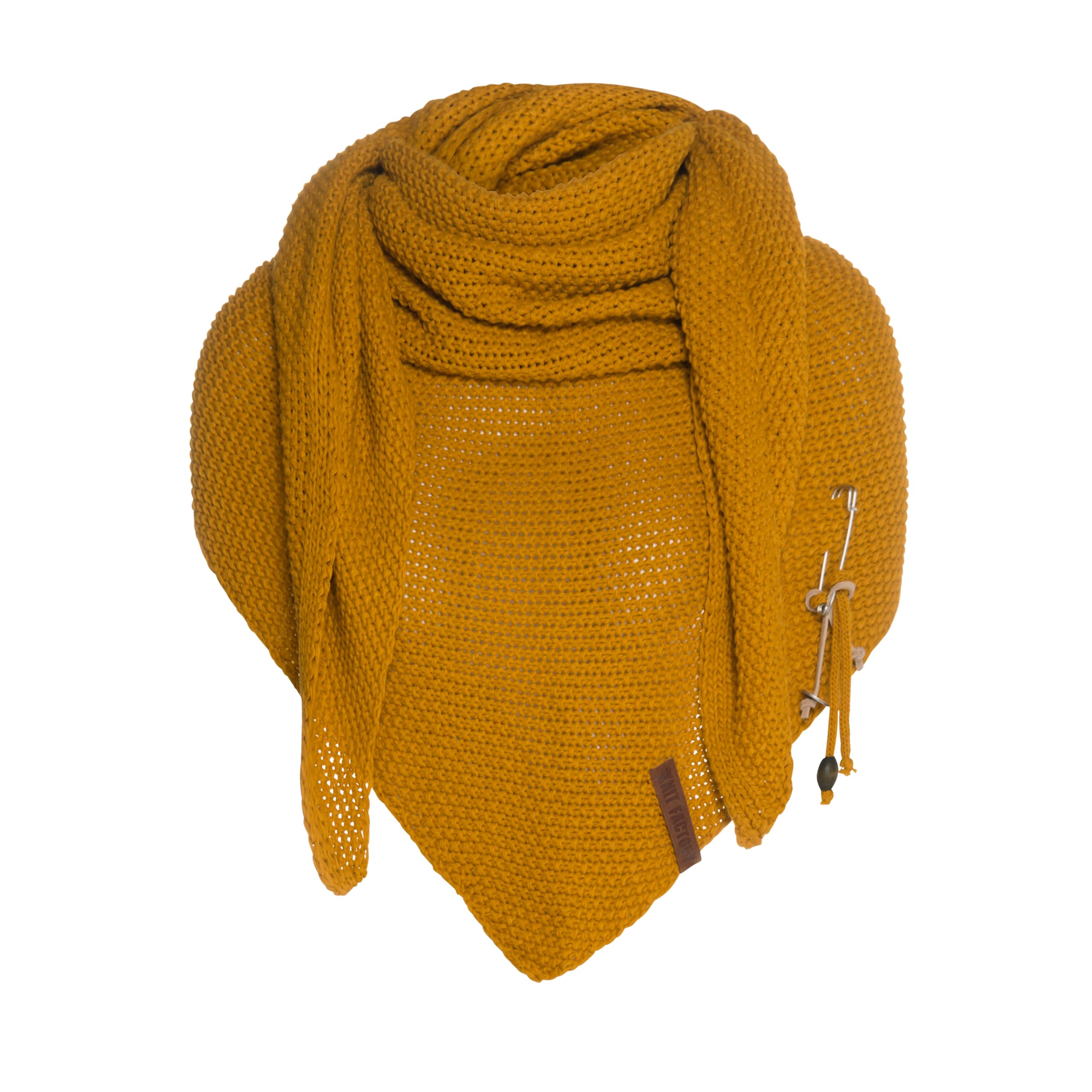 Knit Factory - Coco Knitted Shawl - Premium Triangle Scarf Women - Chunky winter scarf - Ladies scarf - Winter shawl - Manufactured in Europe - Xmas gift for women - Ochre - 190x85 cm