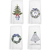 Yorhifa Chinoiserie Christmas Kitchen Towels Set of 4, Christmas Dish Hand Tea Towels for Kitchen, Blue and White Chinoiserie Decor for Bathroom Kitchen, Xmas Decorative Kitchen Towel, 16x24inch