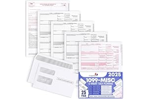 DUTYMARK 1099 MISC Forms 2025 with Envelopes 25 Pack, 1099 Misc 4 Part Laser Tax Forms Kit for 25 Vendor, Designed for QuickBooks and Accounting Software, 3 1096 with 25 Self-Seal Envelopes Included