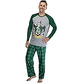 Harry Potter Adult Men's Raglan Shirt And Plaid Pants Pajama Set -Gryffindor, Ravenclaw, Slytherin, Hufflepuff