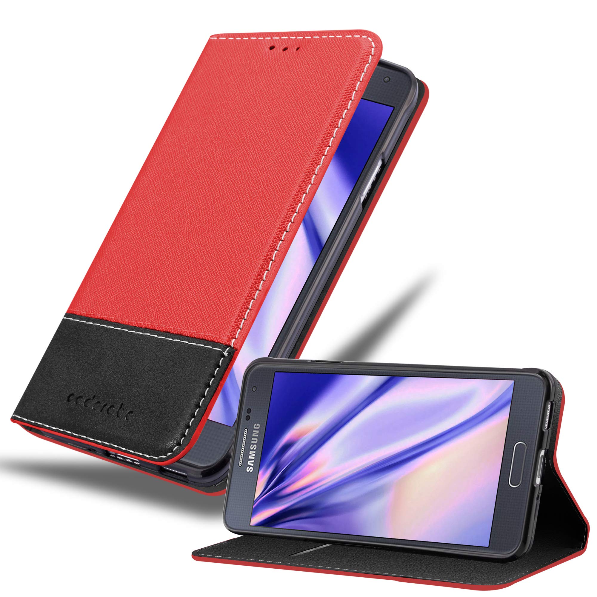 cadorabo Book Case works with Samsung Galaxy ALPHA in RED BLACK - with Magnetic Closure, Stand Function and Card Slot - Wallet Etui Cover Pouch PU Leather Flip