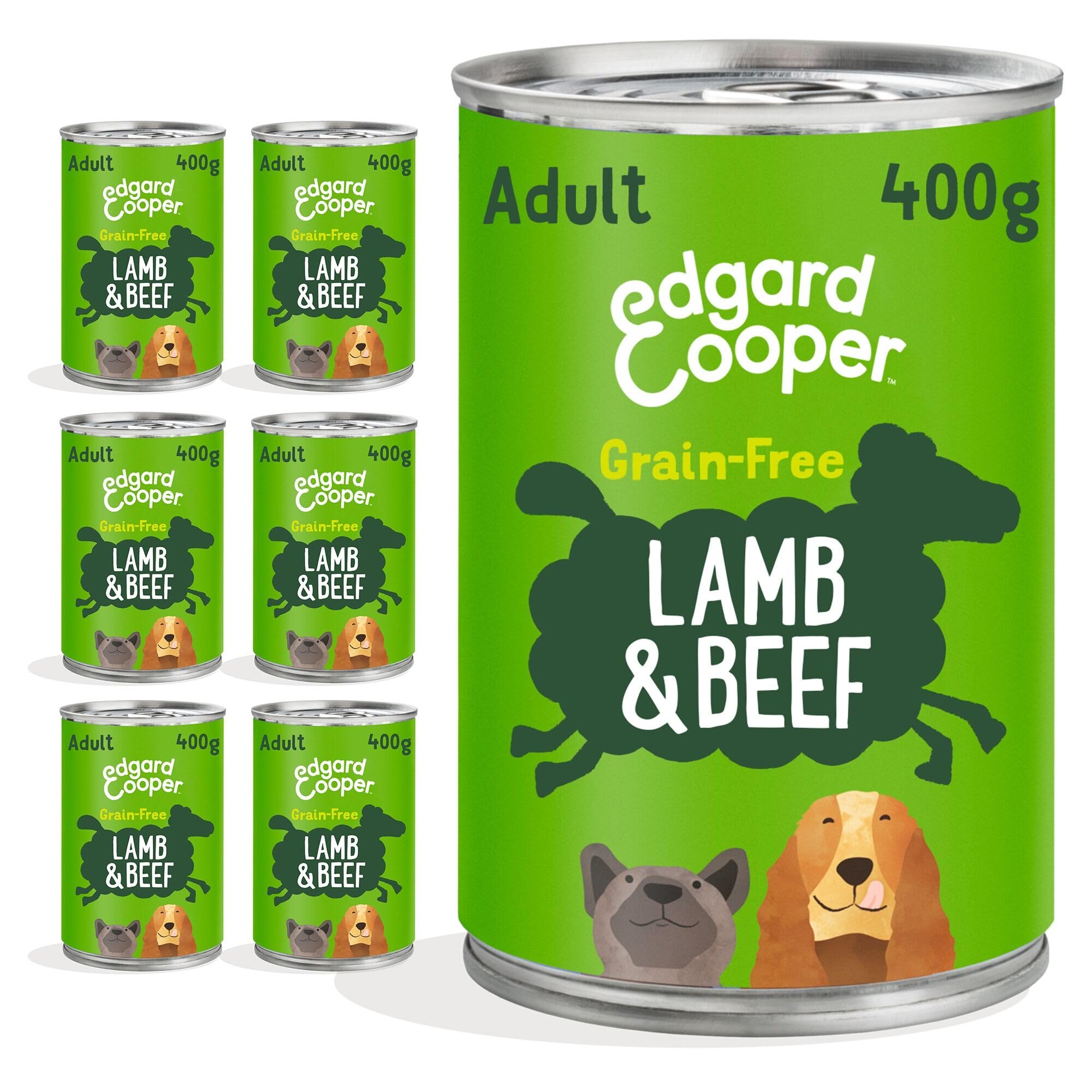 Edgard Cooper Grain-Free Wet Dog Food in Gravy for Adult Dogs, LambBeef 6 x 400g, Natural Dogs Food in Tins with Fresh Meat, High Protein, Hypoallergenic, No Added Sugar
