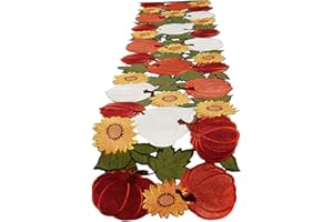 OWENIE Thanksgiving Table Runner, Pumpkin Fall Table Runner, Fall Decor for Home with Harvest Sunflowers Pumpkins, Cutwork Applique Embroidered Centerpieces, 13 Inch x 54 Inch, Orange