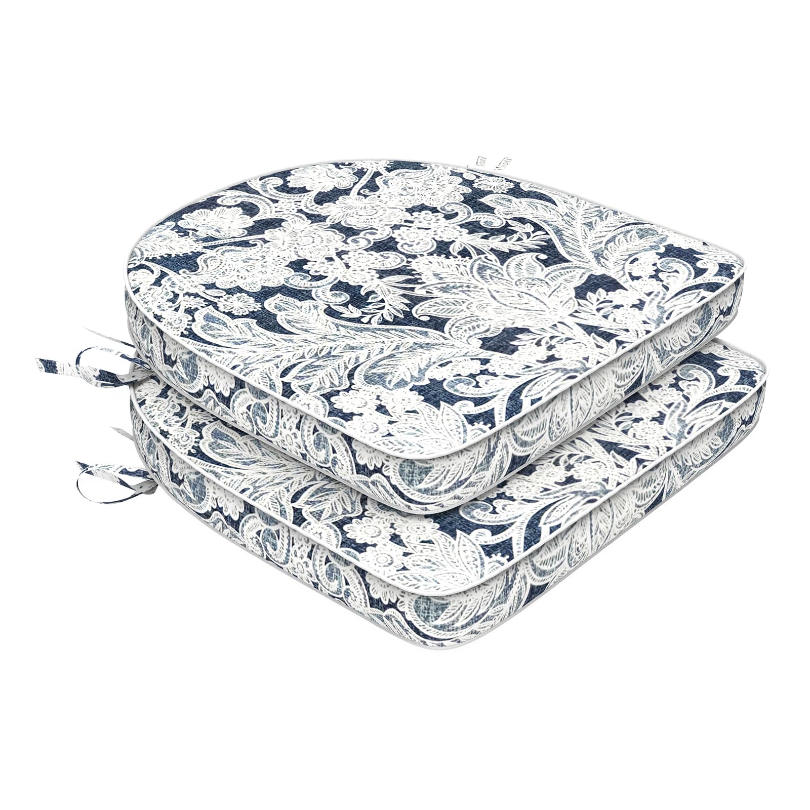 Photo 1 of DYTXIII Set of 2 Outdoor Chair Cushions 19"x19"x2",Water Repellent Dining Seat Cushion with Ties and Removable Covers, Chair Cushions for Indoor and Patio Furniture, Damask Lapis