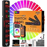 Auxbeam AS-800 Slim 8 Gang Switch Panel with Bluetooth APP &amp;Wireless Remote | Toggle momentary pulsed 3 mode Switch, RGB color backlight, 200FT distant control, fit 12-24V, waterproof, 3 years warranty