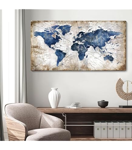 Amazon.com: MISC Navy Blue World Map Wall Art Vintage