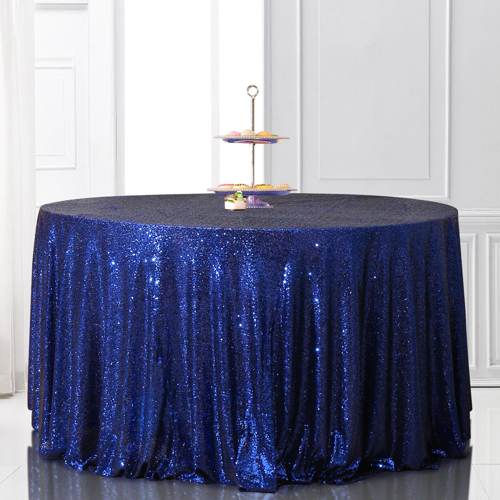 PartyDelight Navy Blue Sequin Tablecloth Round 120" Tablecovers — image 1