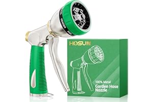 HOSUN Garden Hose Nozzle Sprayer Heavy Duty, 100% Metal Water Hose Nozzle with 8 Spray Patterns, High Pressure Hose Spray Nozzle with Non-Slip Grip for Watering Plant & Lawn, Washing Car & Pet, Green