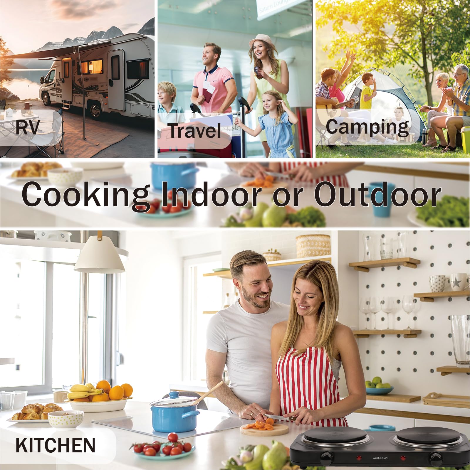 Countertop Double Cast Iron Burner 1800 Watts Electric Hot Plate with Adjustable Temperature 6.1