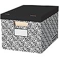 Bankers Box 10 Pack STOR/FILE Decorative Medium-Duty File Storage Boxes, FastFold, Lift-Off Lid, Letter/Legal, Black/White Brocade