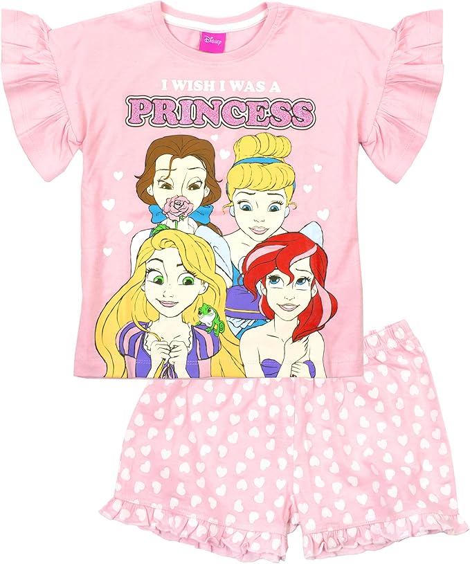 Disney Princesses Girls Pink Cotton Short Pyjama Set Amazon.co.uk