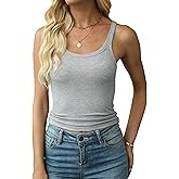 Artfish Women's Spaghetti Strap Ribbed Tank Top Fitted Workout Racerback Scoop Neck Basic Cami Shirts