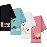VitalCozy 4 Pieces Funny Softball Pitching Towel for Pitchers 16 x 24 Inch Embroidered Sweat Towels with Clip Workout Hand Bath Accessories Softball Player Sports Gifts for Women Girls, 4 Styles