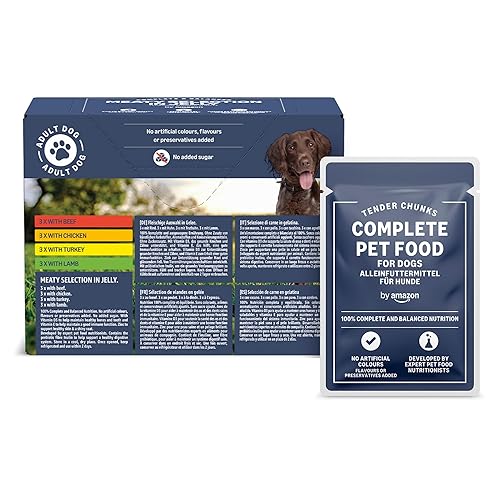 by Amazon Complete Food for Adult Dogs, Meat Selection in Jelly, 1.2 kg (12 Packs of 100g)