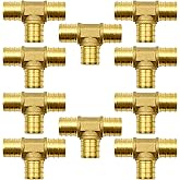 10 Pack 3/4" PEX Fittings, Brass Tee Fittings, for PEX Tubing Pipe