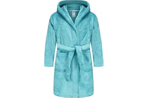 E.W Apparel Boys Fleece Robe Girls Hooded Bathrobe Toddlers Soft Fuzzy Robe for Kids(Aqua,11-12 Years)