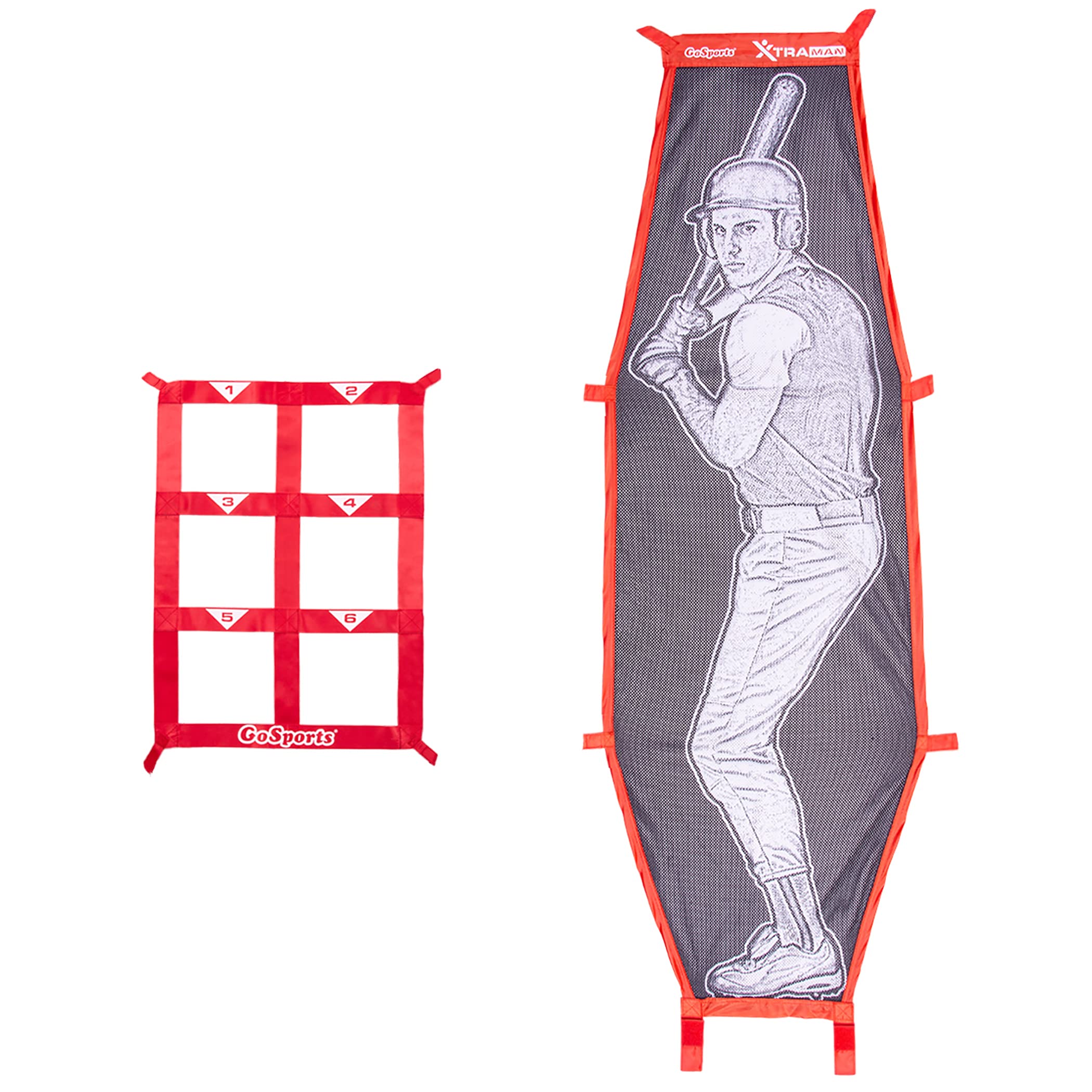 GoSports Baseball & Softball Pitching Kit - Practice Accuracy Training with Strike Zone & XTRAMAN Dummy Batter,Red