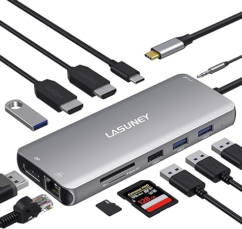 Amazon Com Lasuney Usb C Docking Station 12 In 1 Usb C Dock With 2 Hdmi Dp Pd3 0 Ethernet Sd Tf Card Reader 4 Usb Ports Mic Audio Type C Hub Adapter Dongle