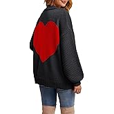 Tutorutor Womens Oversized Love Heart Pattern Print Open Front Cardigan Sweaters Casual Boho Valentine Loose Outwear Coat