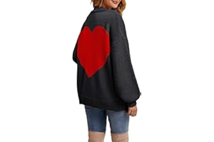Tutorutor Womens Oversized Love Heart Pattern Print Open Front Cardigan Sweaters Casual Boho Valentine Loose Outwear Coat