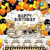 Construction Birthday Party Supplies 251 PCS Construction Birthday Banner Balloons Plates Napkins Cups Tablecloth Set for Kids Dump Truck Excavator Party Decorations