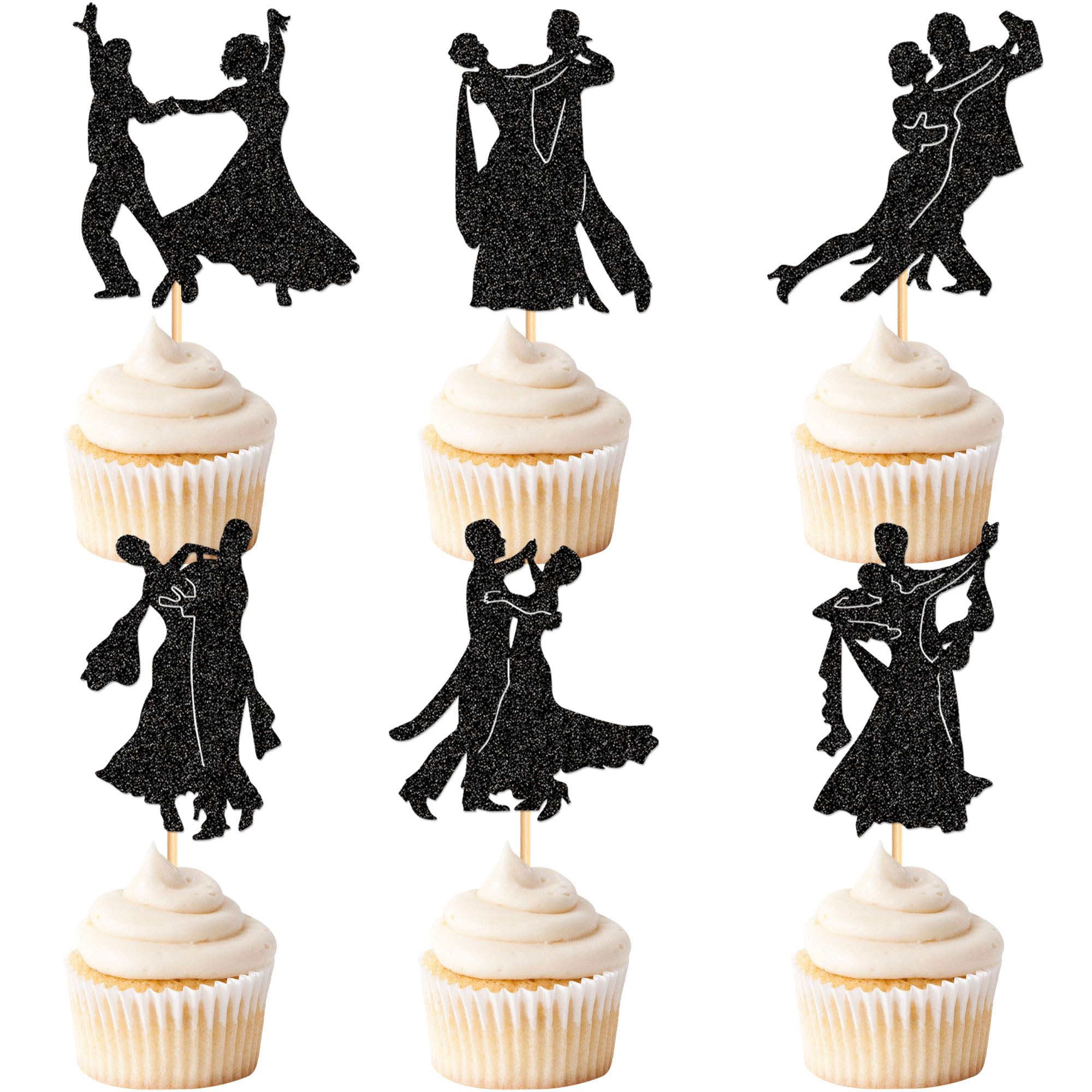 Ercadio 24 PCS Tango Dance Cupcake Toppers Black Glitter Adulthood ...