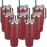 HASLE OUTFITTERS 40 oz Stainless Steel Tumbler with Handle, Vacuum Insulated Tumblers Bulk, Reusable Double Wall Travel Coffee Mug, Durable Powder Coated Water Bottles(Wine Red, 8)