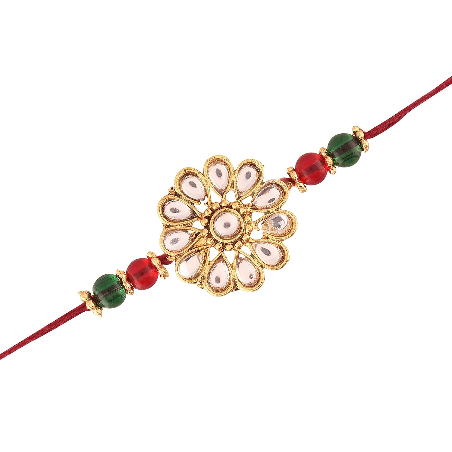 i jewels gold plated kundan and beads rakhi for beloved brother (r635)