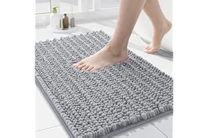 Arotive Luxury Chenille Bathroom Rug Mat, Extra Soft Thick Absorbent Shaggy Bath Rugs, Non-Slip Machine Wash Dry, Plush Bath Mats for Bathroom, Shower and Tub, 24x16, Light Grey