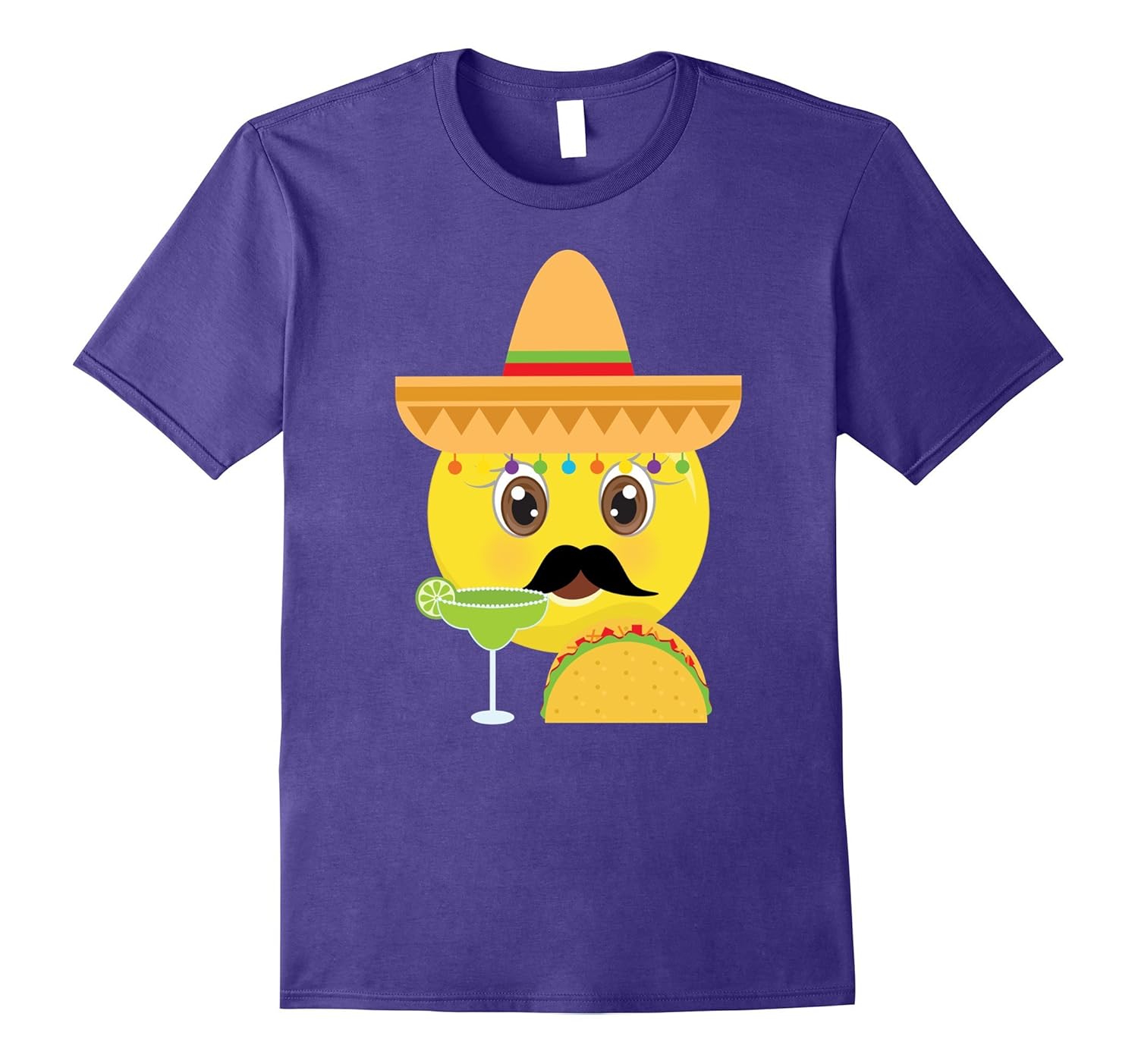 Funny Mexican Emoji with Margarita and Taco T-Shirt-ANZ