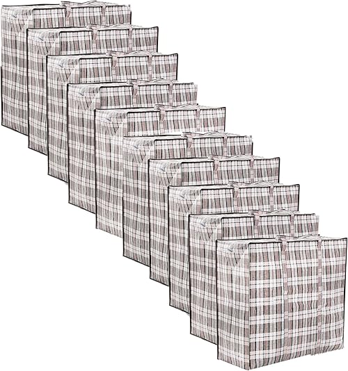 Zuvo Large Laundry Bags with Zip (10-Pack) - Waterproof, Durable, Reusable Storage Solution for Packing, Better than Moving Boxes, 60x50x25 cm