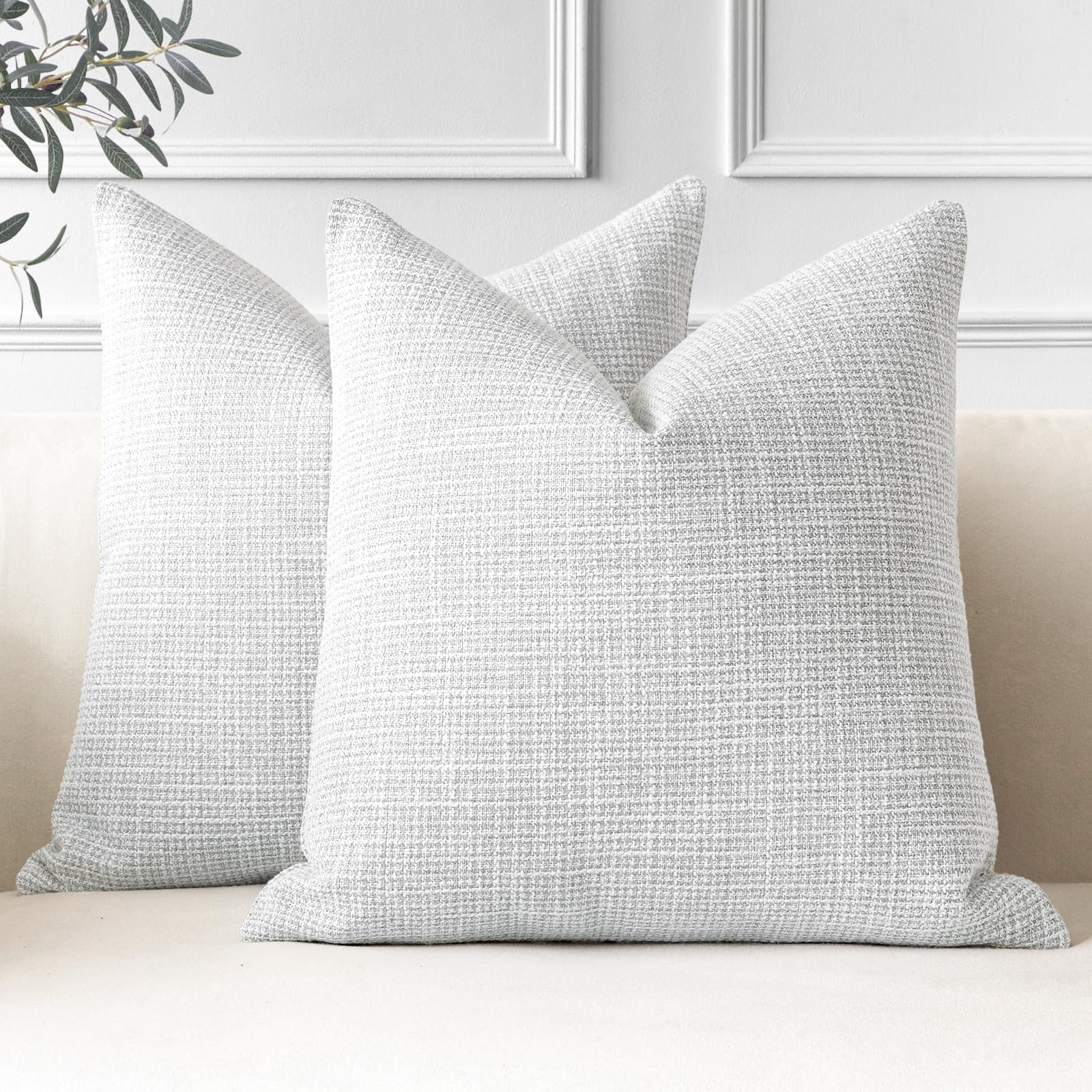 JOTOM Set of 2 Cushion Covers 45x45 cm Linen Light Grey Decorative Throw Pillow Covers 18x18 Inch Square Cushion Case Home Decor Pillowcases for Couch Sofa Living Room Bed (Light Grey)