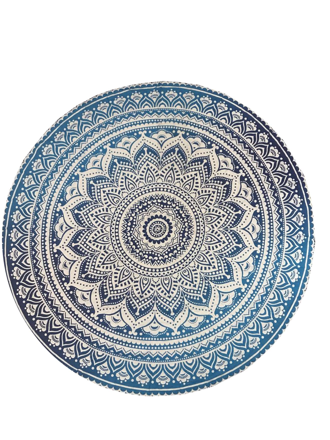 raajsee Aqua Blue Round Beach Tapestry Hippie/Boho Beach Blanket Mandala/Indian Cotton Throw - Round Tablecloth/Home Decor/Indie Rug Yoga Mat Meditation Picnic Rugs 178 CM / 70 INCHE Circle
