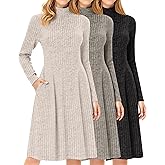 Oakgarden 3 Pack Women's Turtleneck Long Sleeve Dresses, Ribbed Knit Casual Fall Winter Sweater Dresses with Pockets
