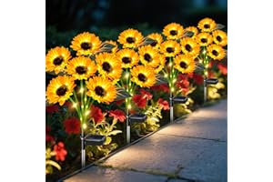 OSTRITEC Sunflower Solar Lights Outdoor Decor, 4 Pack Solar Garden Decor 24 Waterproof Solar Sunflower Outdoor Lights for Garden Patio,Flower Bed, Pathway, Gift for Women, Mom, Grandma