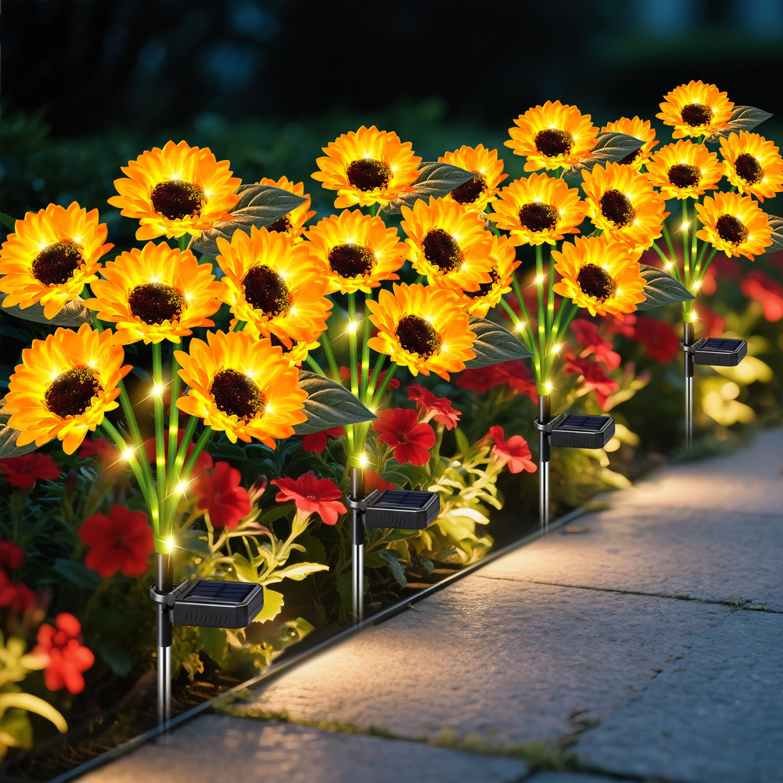 Photo 1 of Sunflower Solar Lights Outdoor Decor, 4 Pack Solar Garden Decor 24 Waterproof Solar Sunflower Outdoor Lights for Garden Patio,Flower Bed, Pathway, Gift for Women, Mom, Grandma