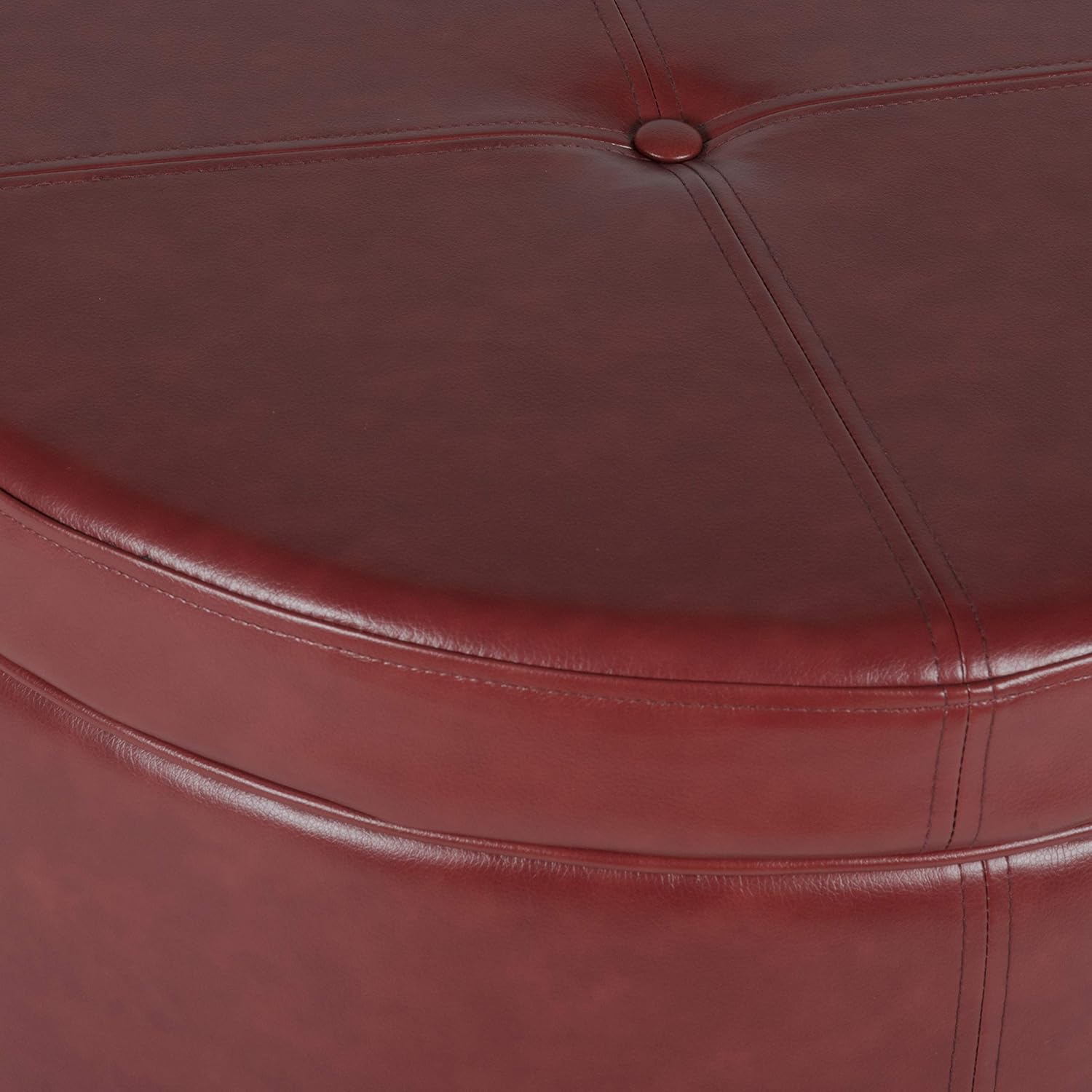 HomePop Round Leatherette Storage Ottoman with Lid, Cinnamon Red: Furniture & Decor