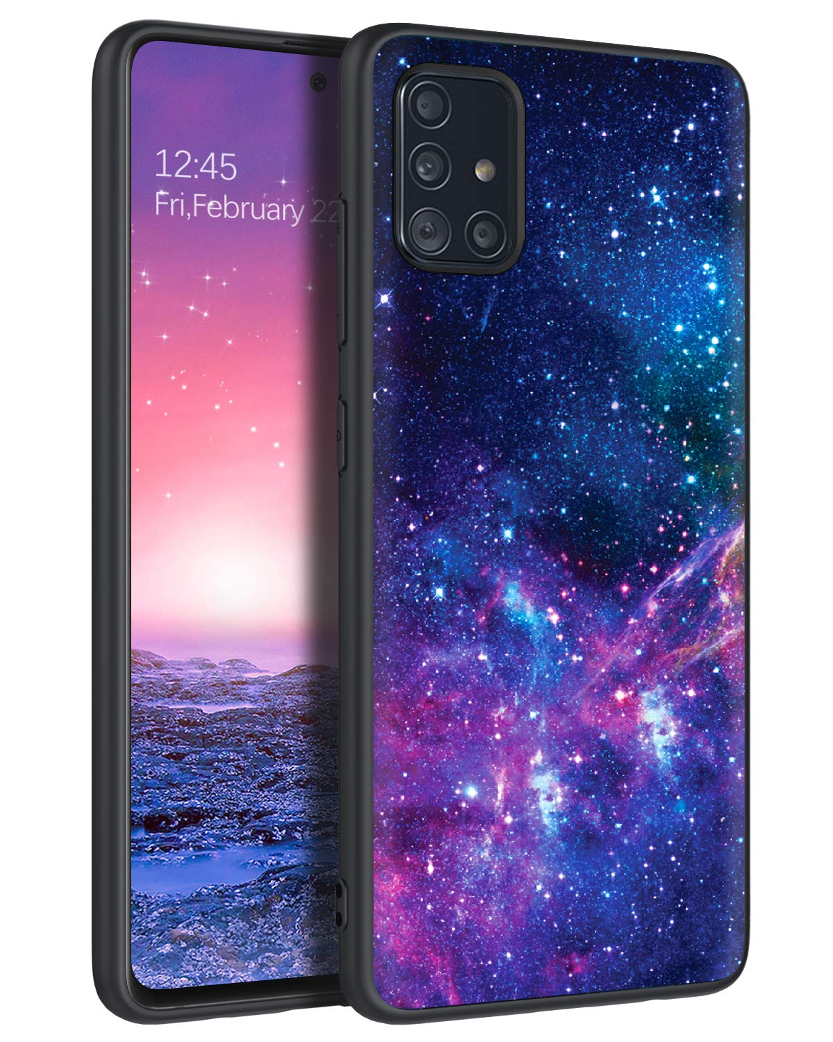 BENTOBEN for Samsung A71 Case, Samsung A71 Case Nebula, Slim Glow in the Dark Hard PC Soft Rubber Bumper Protective Purple Nebula Space Pattern Silicone Phone Cases for Samsung Galaxy A71, Purple
