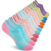 Comfoex 12 Pairs Girls No Show Socks Cotton Non Slip Mesh Low Cut Ankle Invisible Kids Socks With Grips