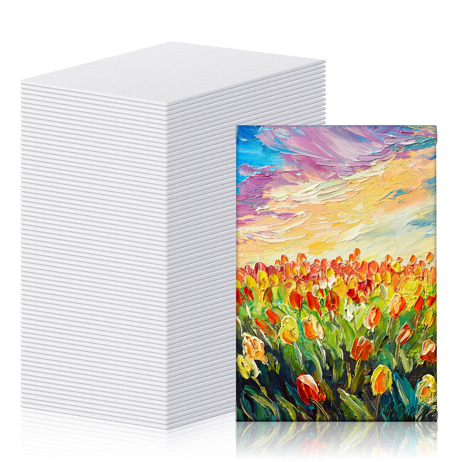 Photo 1 of Moinchore 100 Pcs Mini Painting Canvas Panels Art Painting Canvases Panels Cotton Blank White Small Canvas Acid Free Boards for Watercolor Acrylic Oil Paint(4 x 6 Inch)