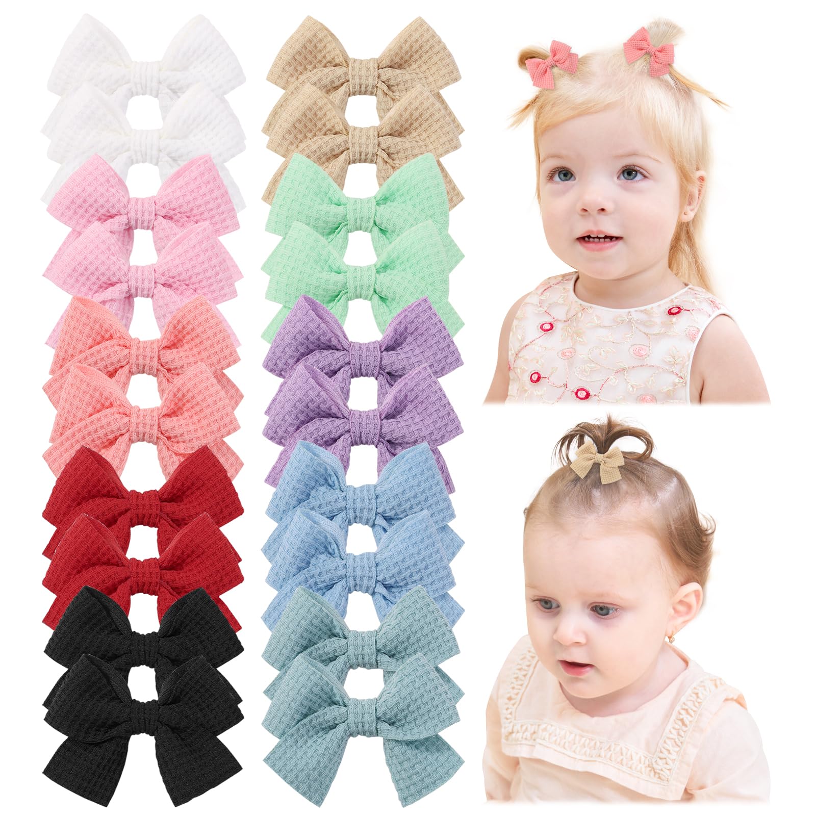 Jollybows 20pcs Baby Girls Hair Bows Clips, 2" Mini Alligator Clip Toddler Pigtail Bow Fine Hair Clip for Little Girls Kids Infant (Light Color)