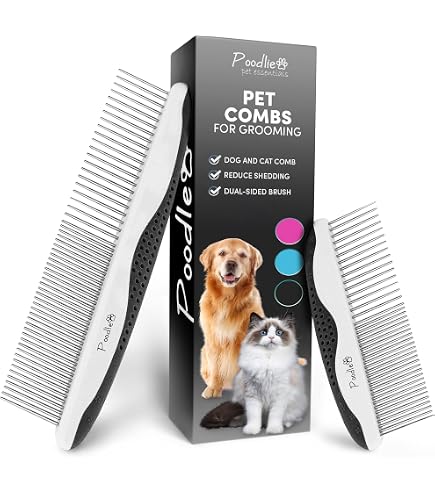 2-Pack Pet Grooming Combs - Stainless Steel Teeth For Dogs & Cats, Removes Mats & Tangles
