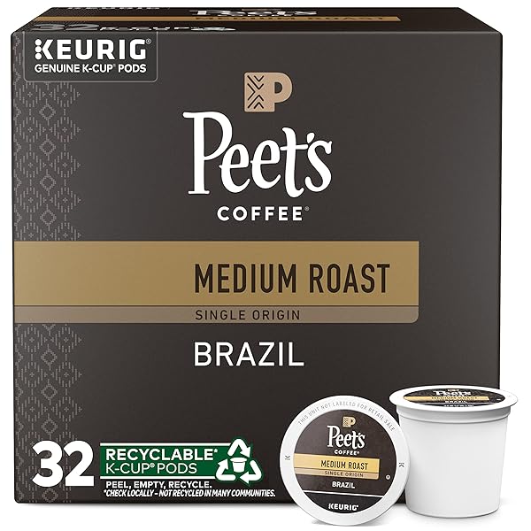 PEET’S COFFEE, MEDIUM ROAST KEURIG K-CUP PODS – SINGLE ORIGIN BRAZIL 32 COUNT (1 BOX OF 32 K-CUP PODS)
