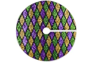 ATTX Glittering Paillettes Diamonds Tree Skirt Home Mardi Gras Decoration Large Round Tree Skirt 35.4 Inches