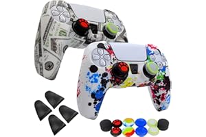 OIOKEW Silicone Skin for Ps5 Controller, 2pcs Anti-Slip Shell Cover Case with 10 Joystick Grips, 2 Pairs L2 R2 for Playsation 5 Controller Wireless Gamepad
