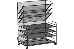 MINDEPOT 4-Tier Paper Organizer + 3-Pocket File Holder + Drawer + Pen Holders, Desktop File Organizers Paper Tray for Office Supplies School Classroom Organization (Black, No Drawer & Pen Holder)