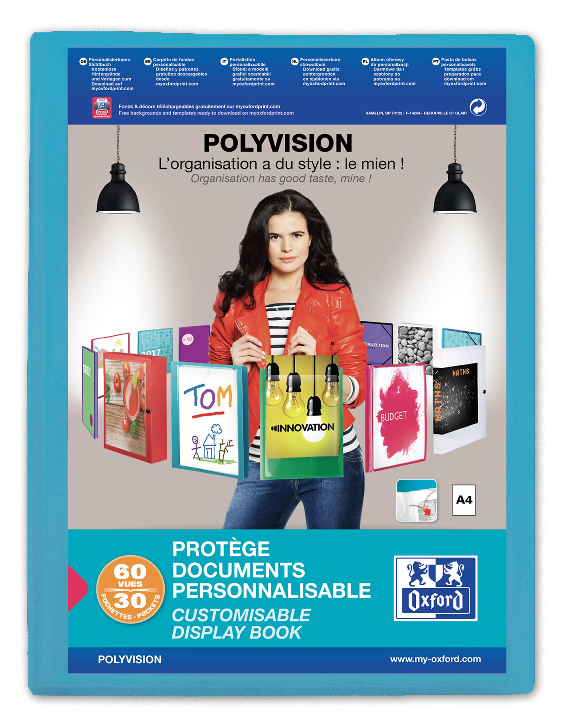 OXFORD Polyvision A4 60 Page/30 Pockets Polypropylene Cover - Blue